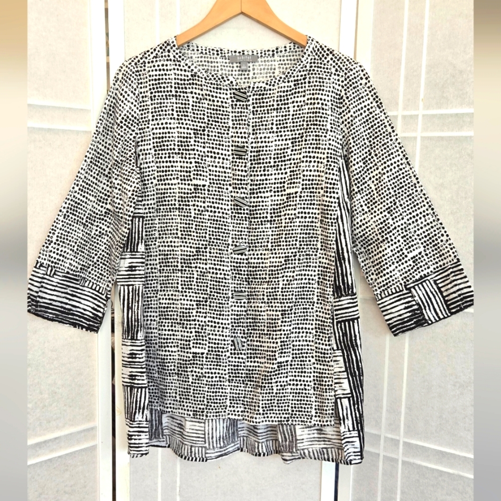 Habitat linen cotton  white black buttoned shirt New